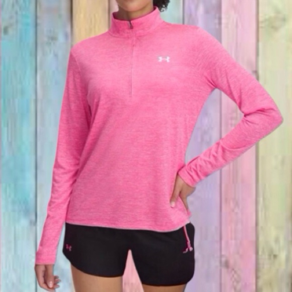 Under Armour Tech Pink White Half Zip Twist UA Tech Wick Shirt Top